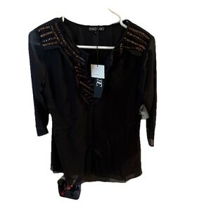 New Dolce Cabo Women Top Black Colored Sequins Beads Lyocel Nylon‎ Medium